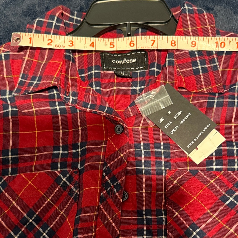 Confess Red and Blue Plaid Shirt size medium juniors - Picture 7 of 15